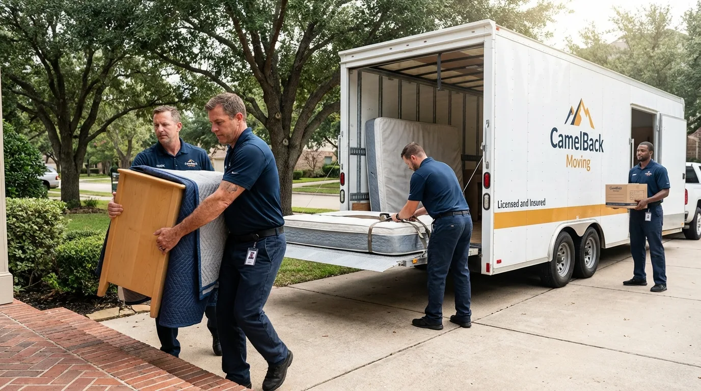 Crew loading residential truck for cross-state move from Redwood Falls, MN